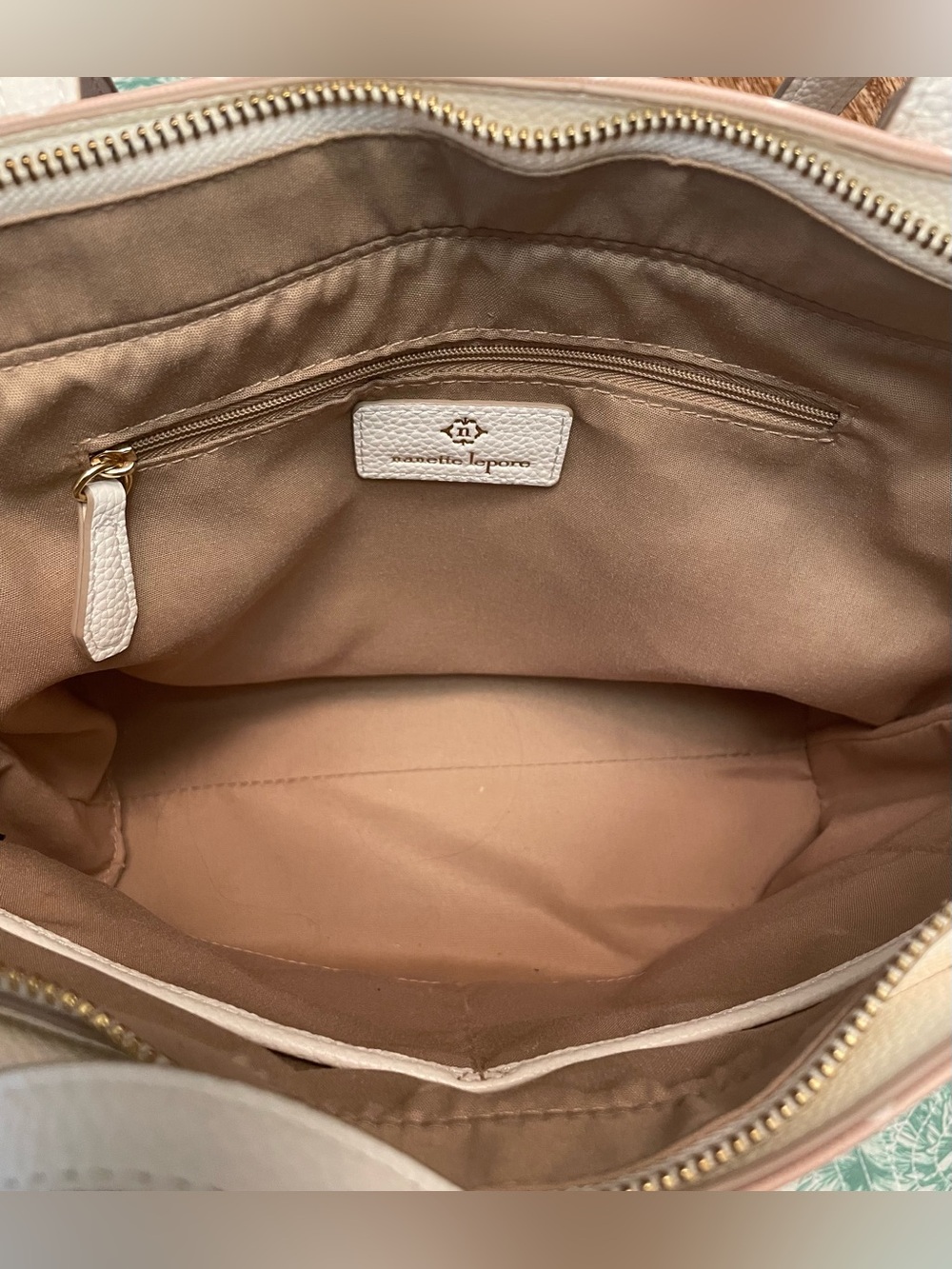 Nanette Lepore Tan/Peach and White Polka Dot Tote - Picture 10 of 11
